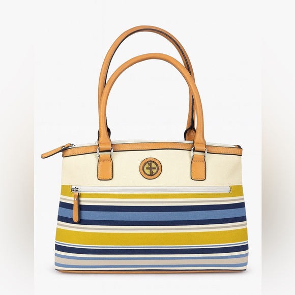 Giani Bernini Multicolor Striped Tote Bag NWOT Faux Leather Handles, Zip Closure - Picture 1 of 3